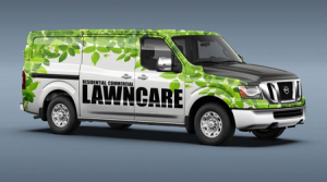 Newly detailed sprinkler repair and lawncare vehicle